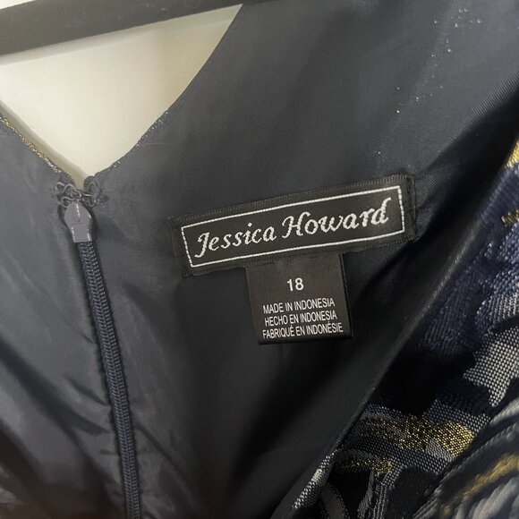 NWT Navy Floral Metallic Brocade Fit & Flare Dress | Party Dress | pockets SZ 18 - Picture 6 of 7